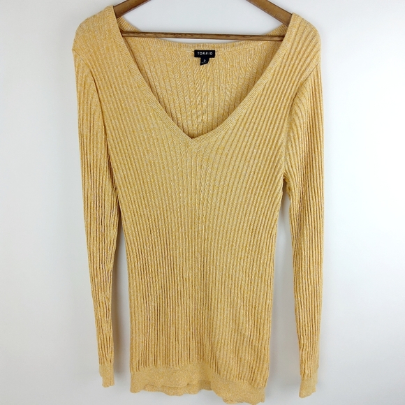 Torrid Mustard Ribbed V Neck Sweater Size 2 - Picture 7 of 8
